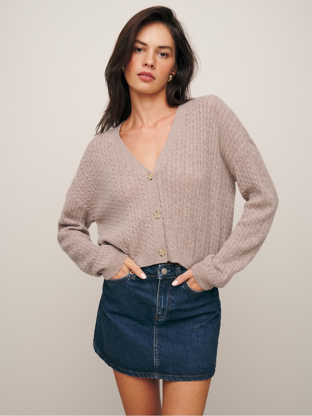 Reformation Giusta Cropped Cashmere Cardigan - Oatmeal l